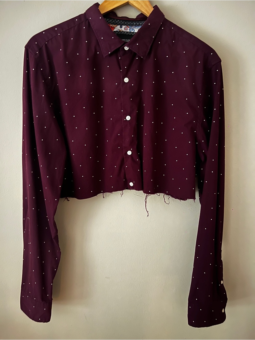 Denim & Flower Burgundy Dot-Print Cropped Button-Down Shirt